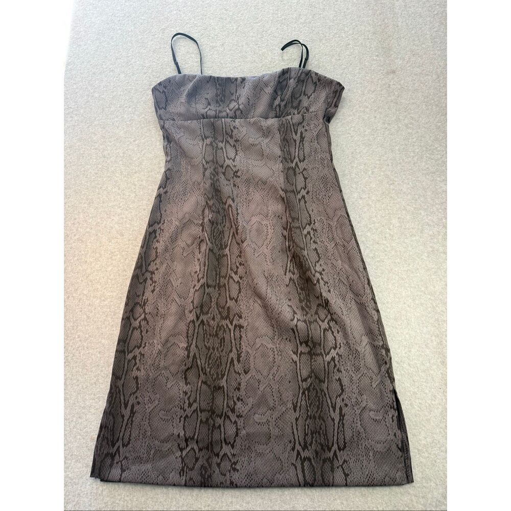 Vintage Y2K city triangle grey snakeskin bodycon mini slip dress 90s 2000s 9/10